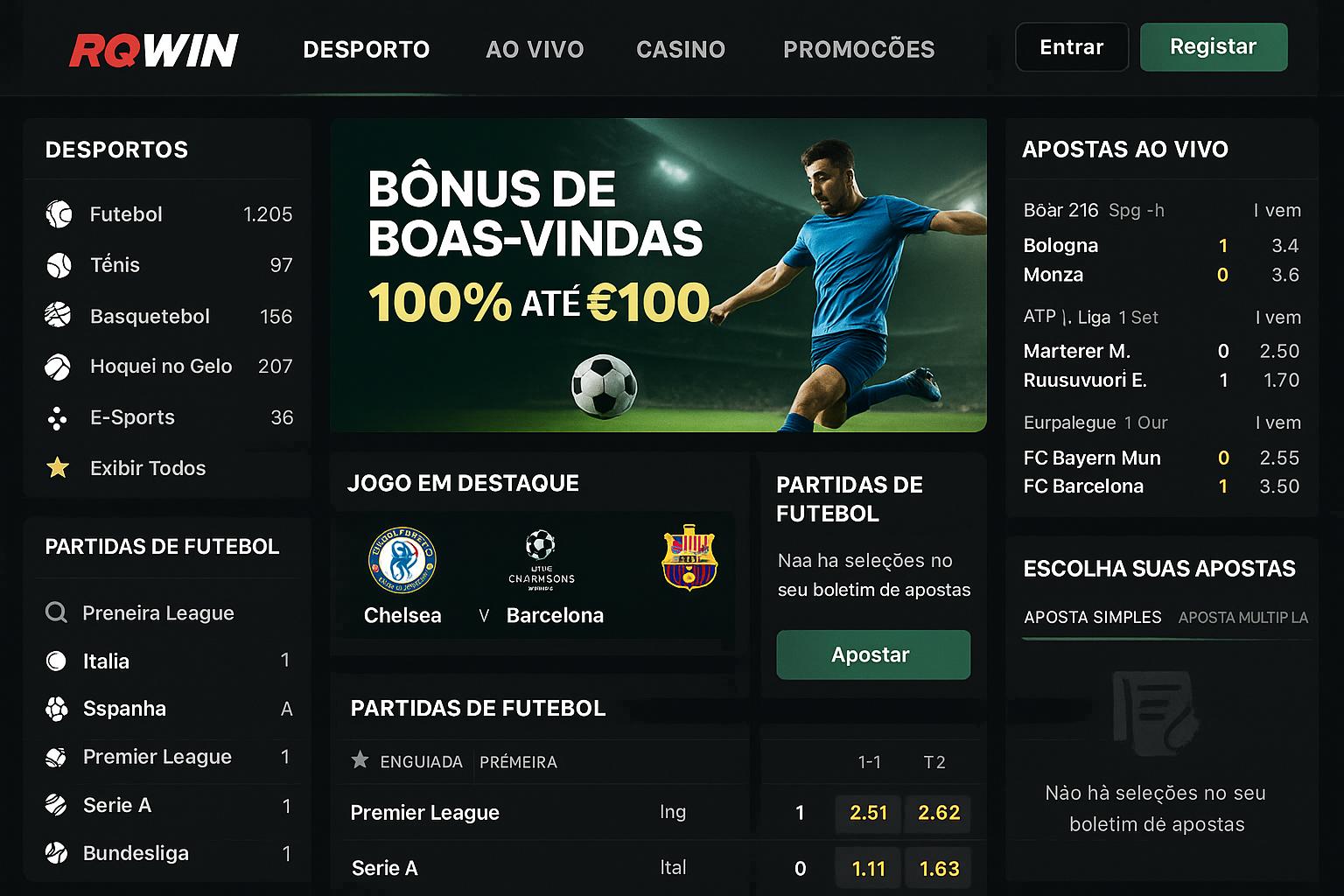 Aposte em apostas esportivas no cassino online RQWIN