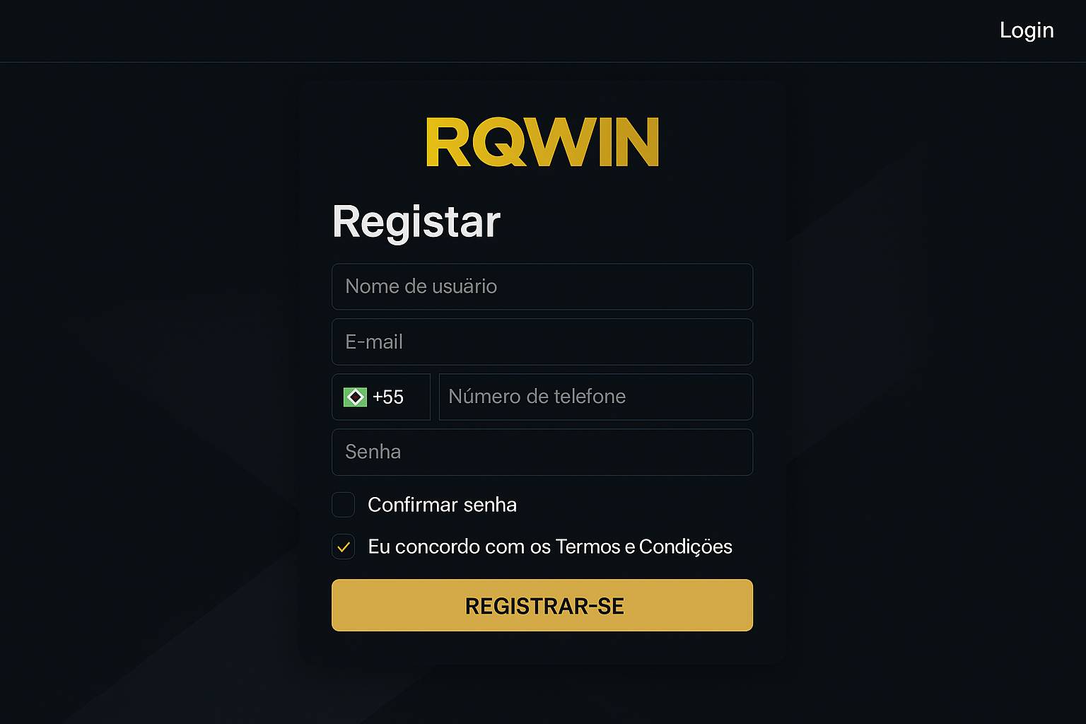 Não Perca tempo, o rRgistro na site RQWIN